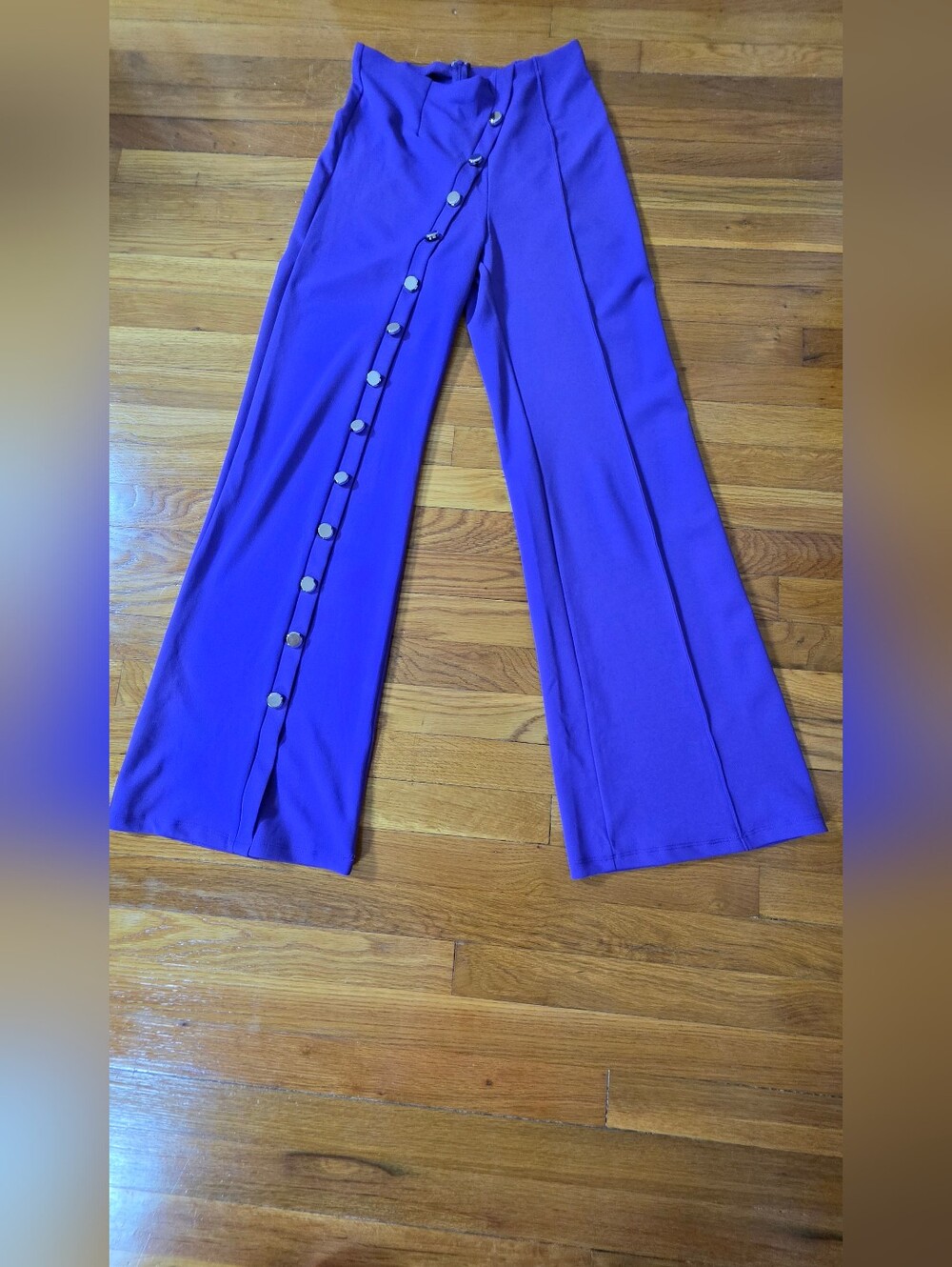 Vibrant Purple Wide-Leg Button-Trim Pants